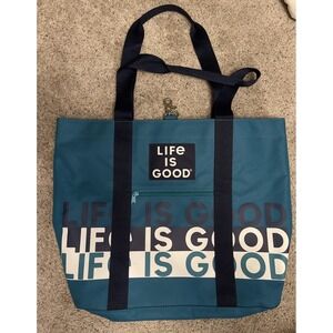 Life Is Good Insulated Cooler Bag Tote with Shoulder Strap Navy Teal EUC